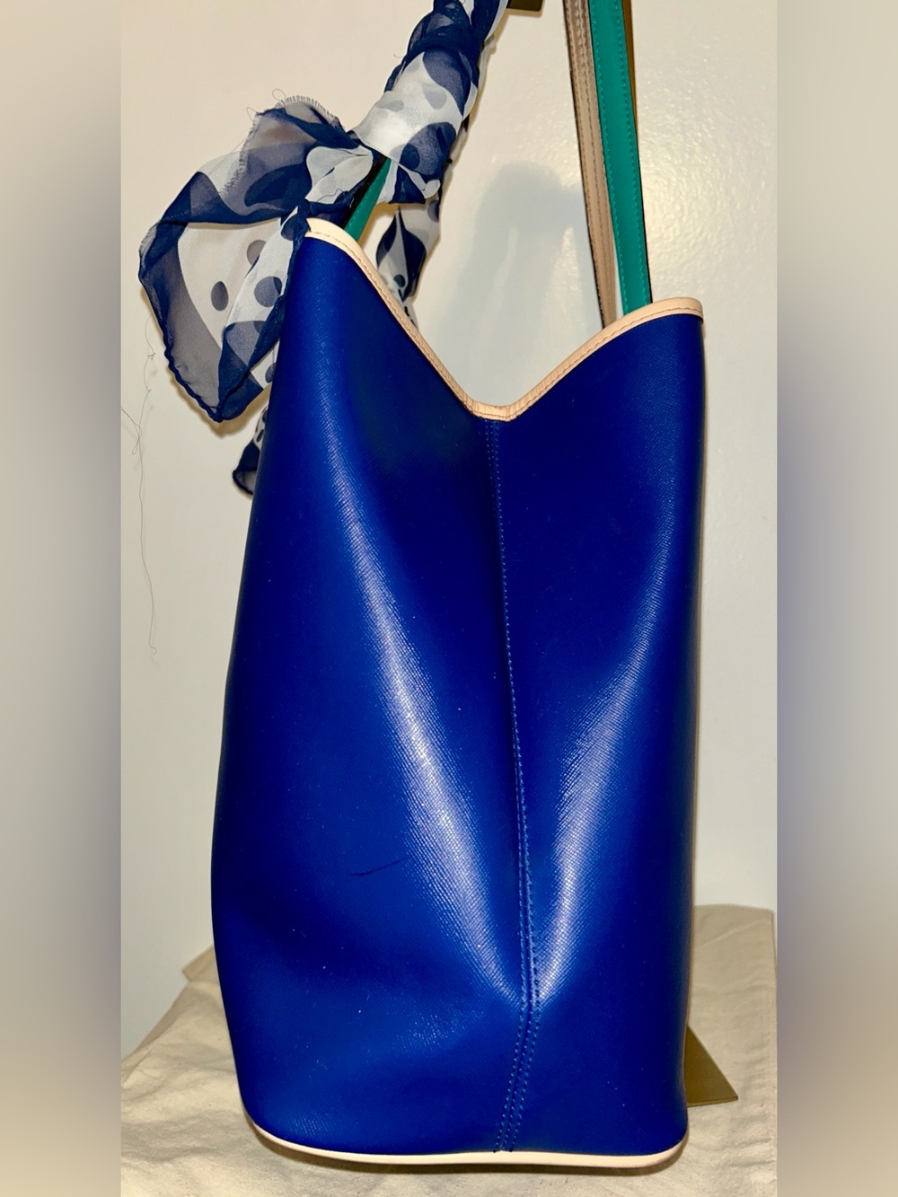 Coach Park Navy Saffiano Leather Tote with Polka Dot Scarf-wrapped Handles - Picture 8 of 14